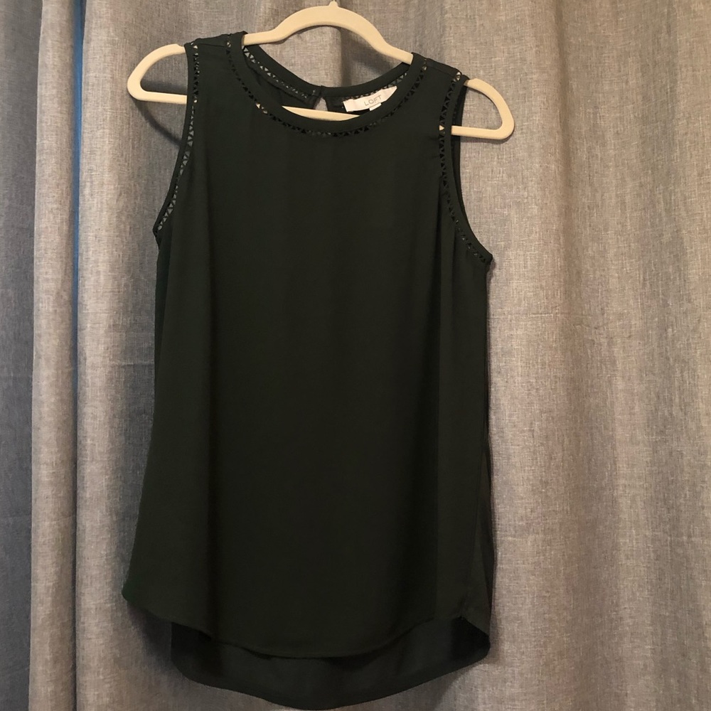 NWT Loft Mixed Media Top Dark Green Size Medium